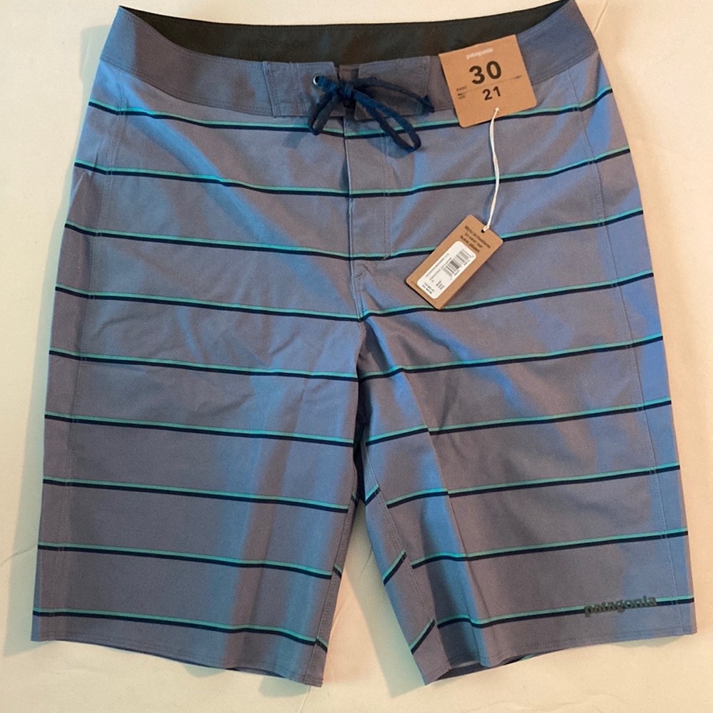 NWT Patagonia Hydropeak 21” Boardshorts swim trunks Stripe Light Grey men’s 30